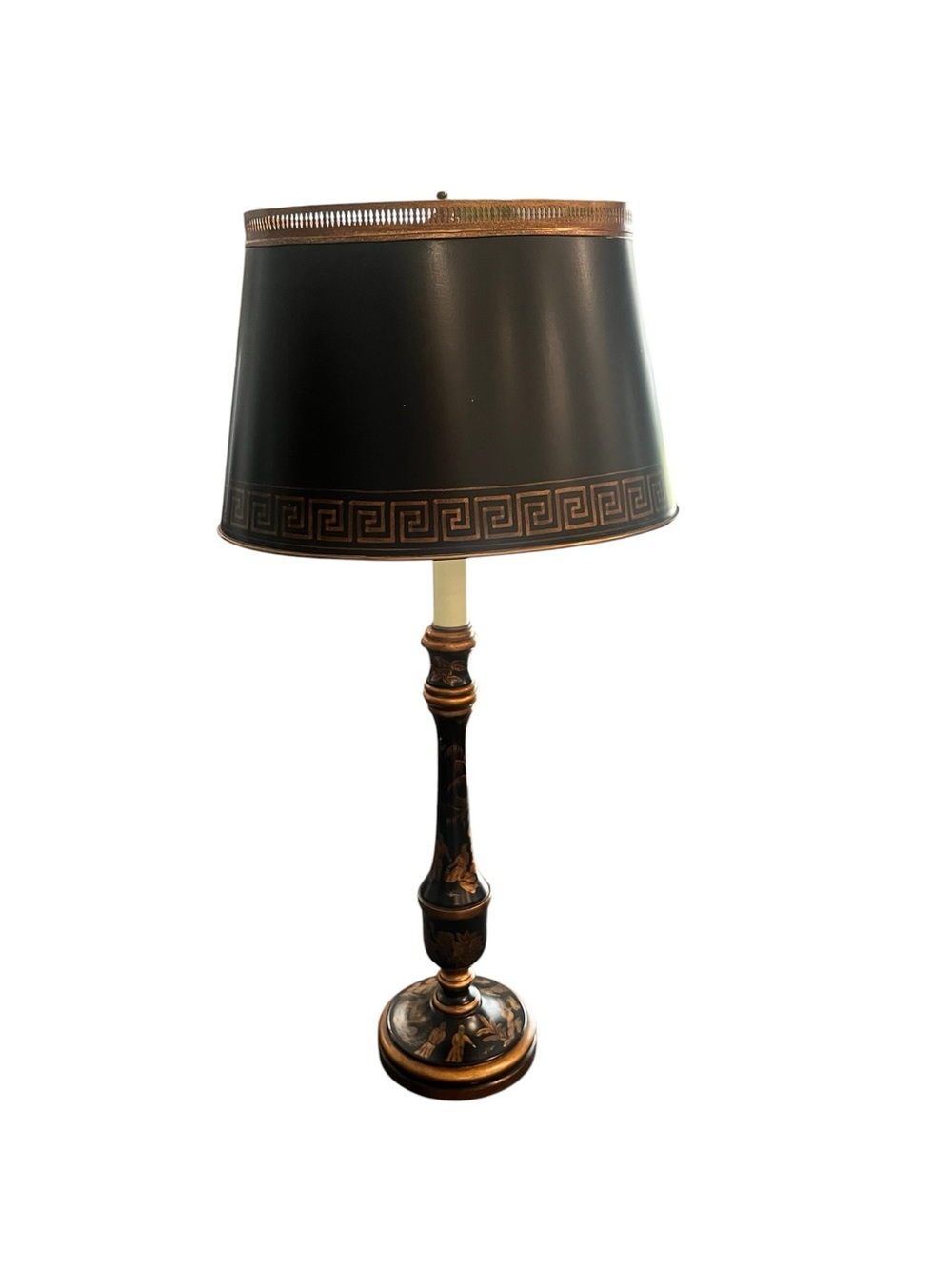 Chinoiserie Black Gold Tole Candlestick Lamp Vintage Hand Painted - Picture 16 of 16